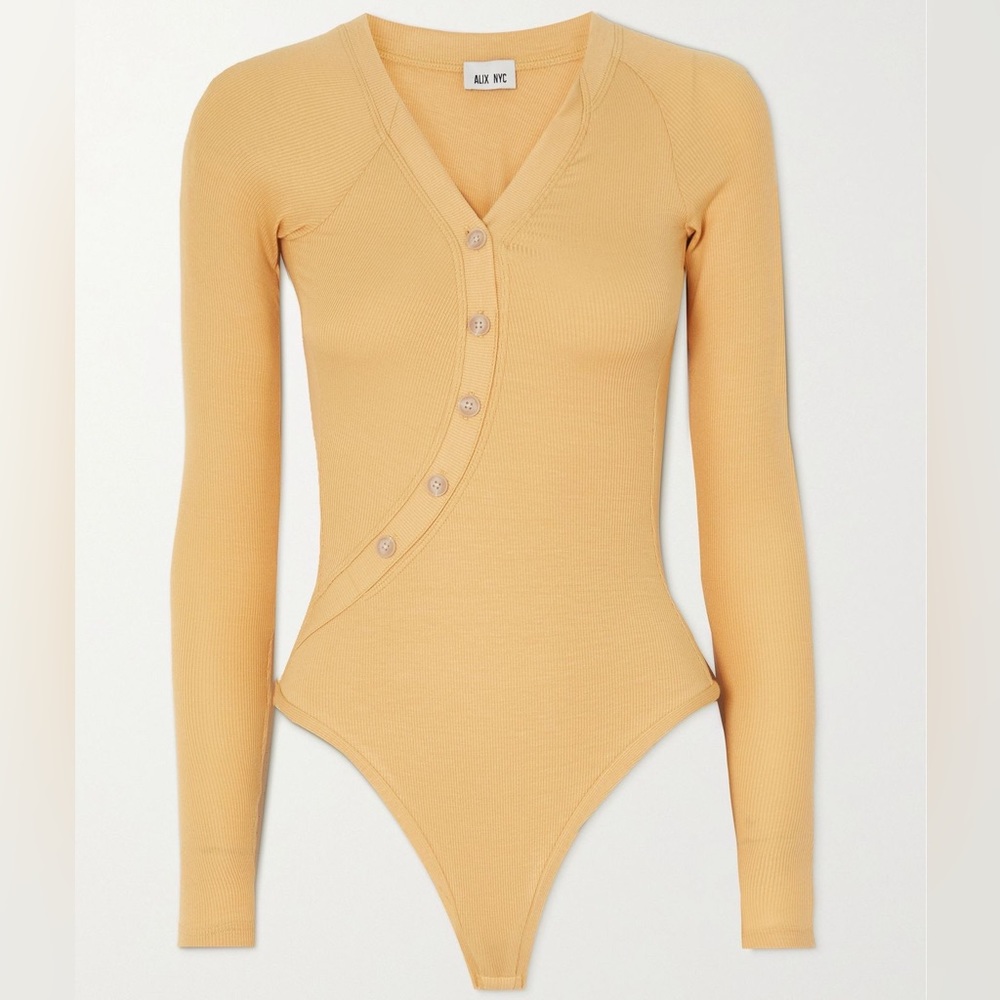 ALIX NYC Purdy asymmetric ribbed stretch-modal jersey bodysuit Sz S